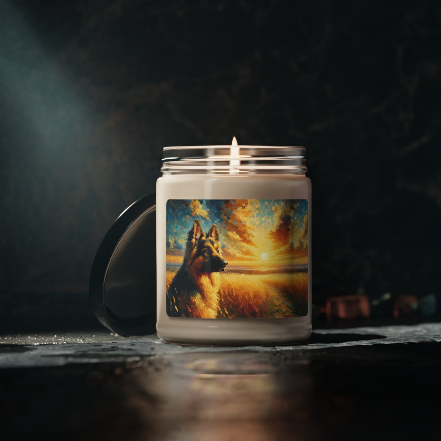 Golden hour and neo-impressionism German Shepherd Scented Soy Candle, 9oz