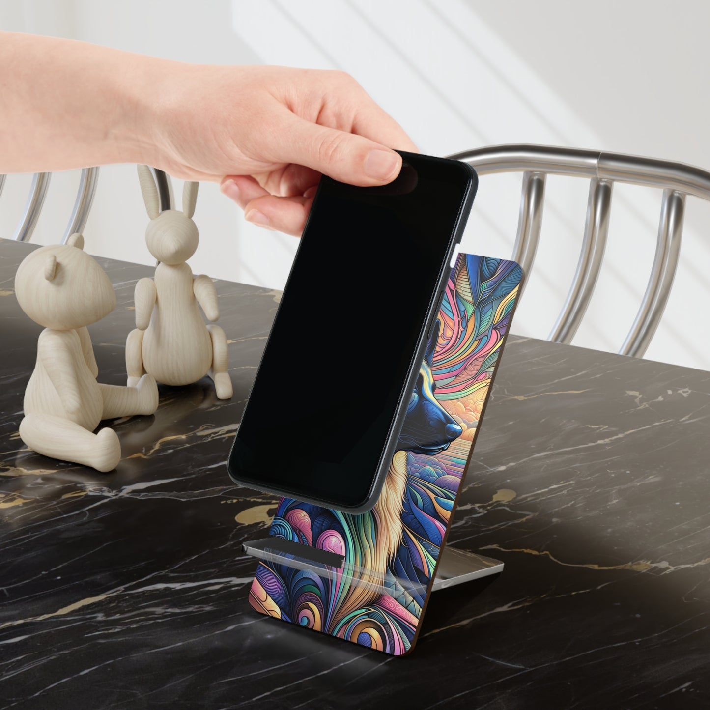 Art nouveau and vaporwave German Shepherd Smartphone Stand
