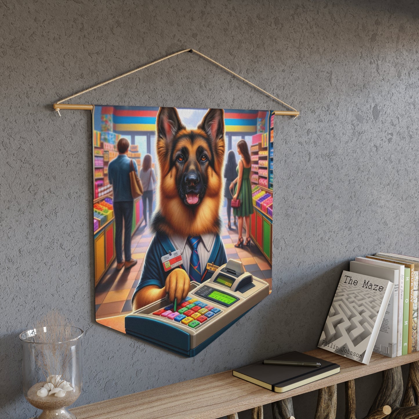German Shepherd Operating a cash register Pennant