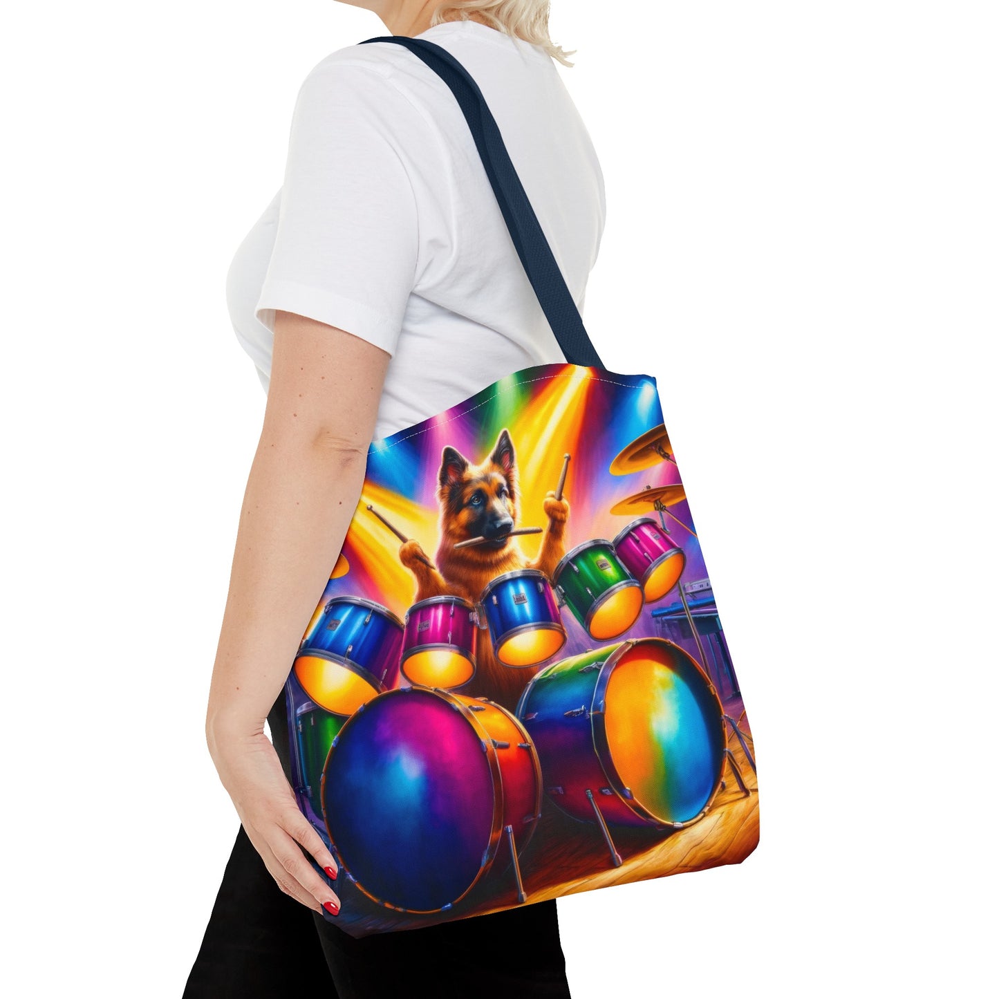 German Shepherd Playing Drums Tote Bag