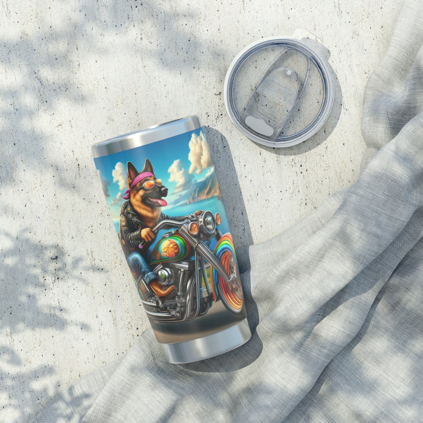 German Shepherd Riding a Motorcycle 20oz Tumbler