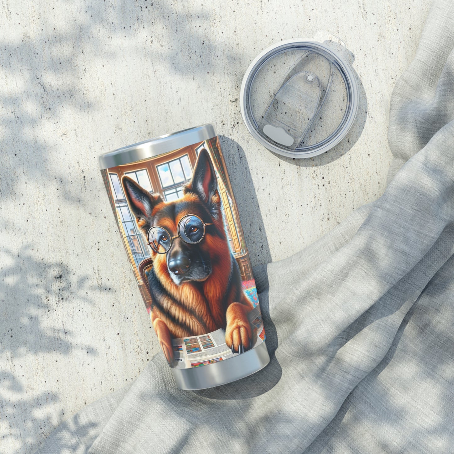 German Shepherd Reading a Newspaper 20oz Tumbler
