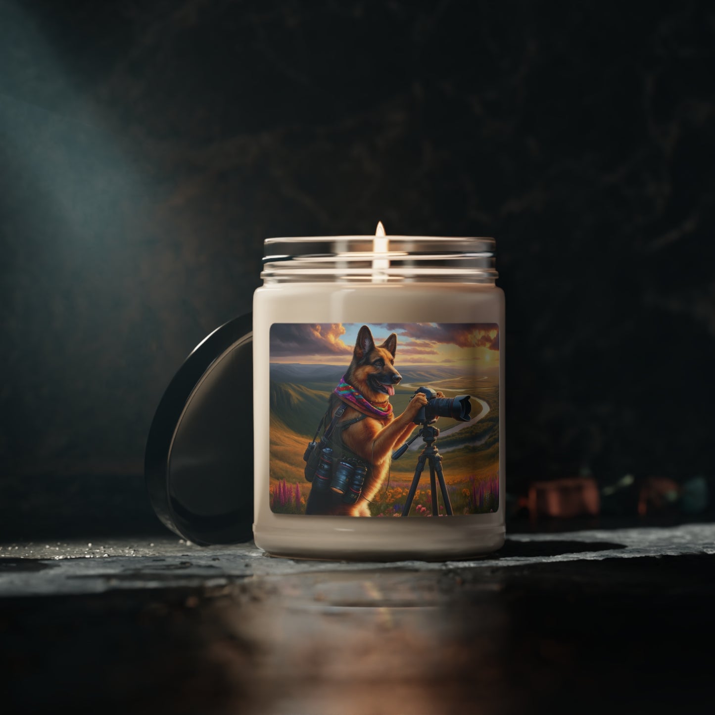 German Shepherd Taking photographs Scented Soy Candle, 9oz