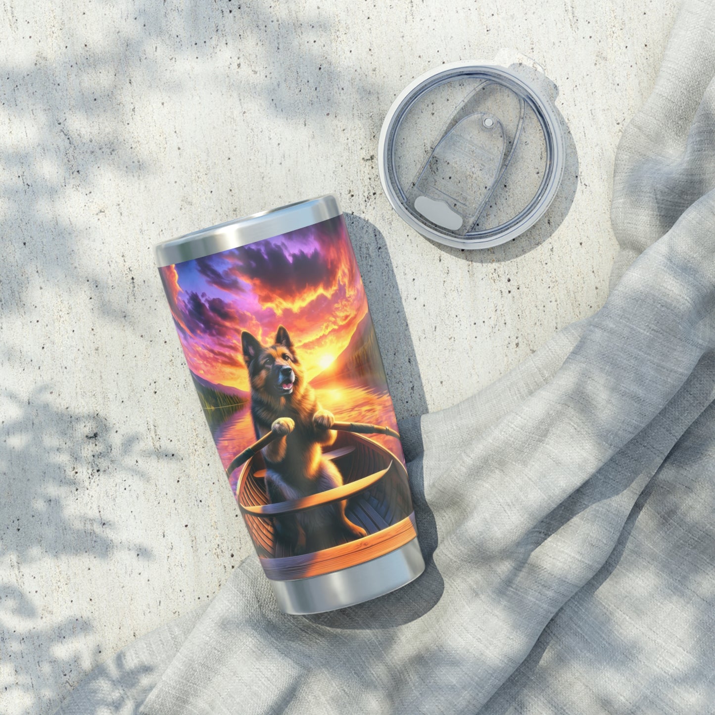 German Shepherd Rowing a boat 20oz Tumbler