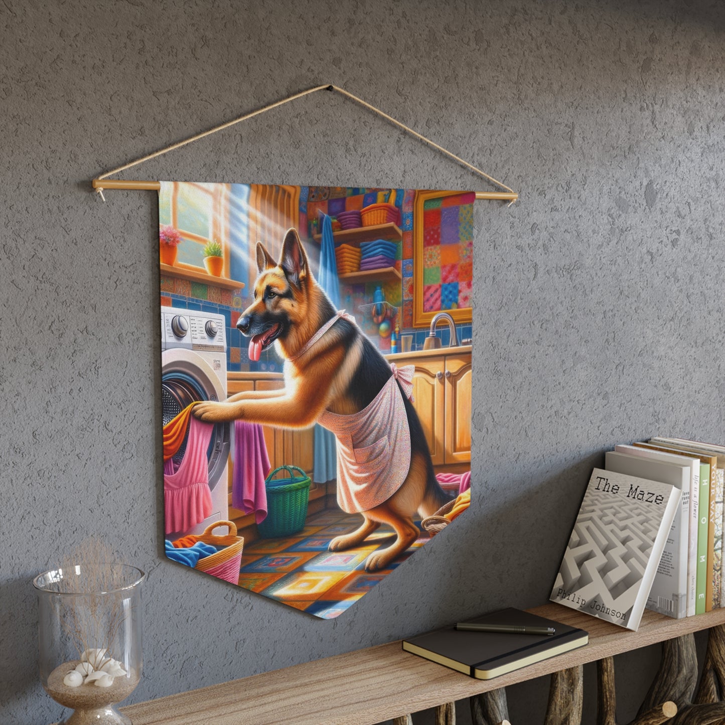 German Shepherd Doing Laundry Pennant