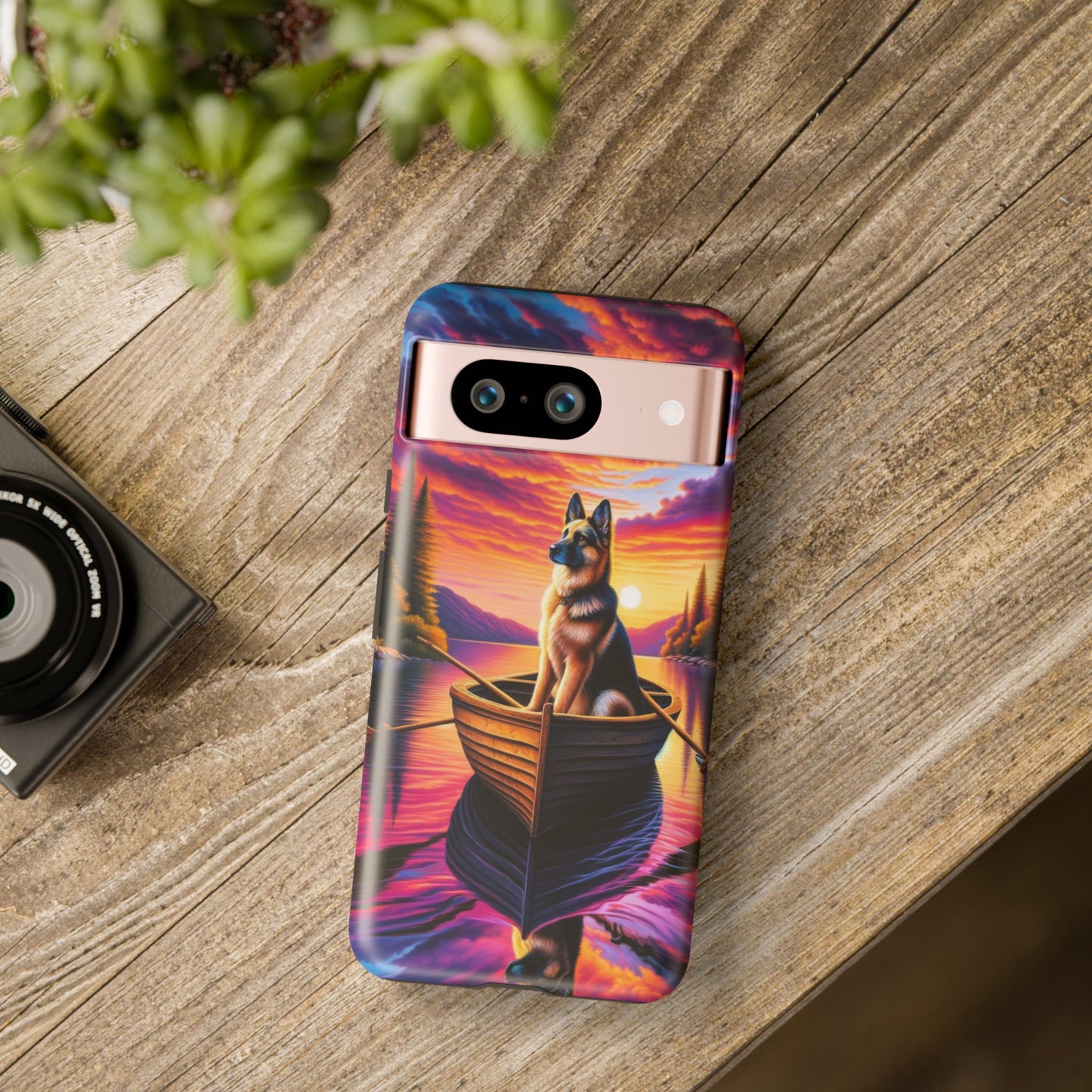 German Shepherd Rowing a boat Phone Case