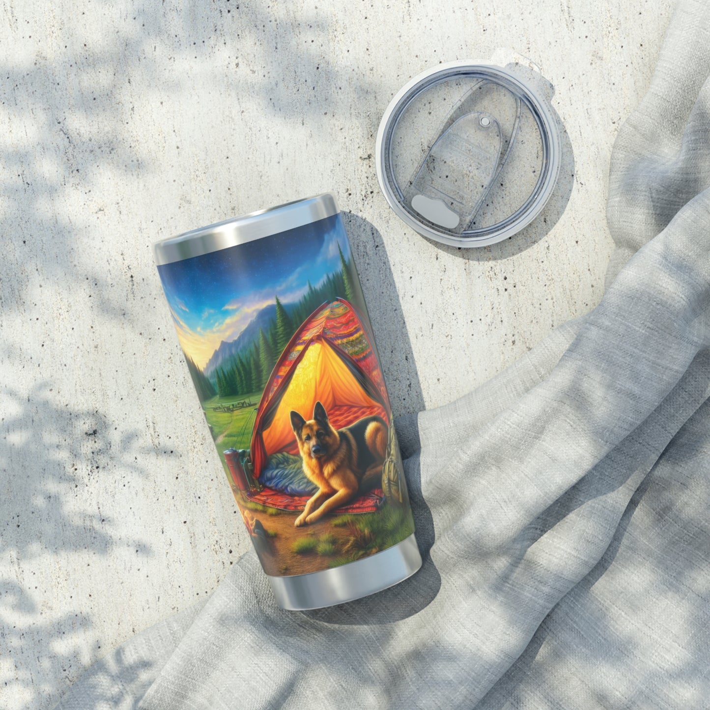 German Shepherd Camping 20oz Tumbler