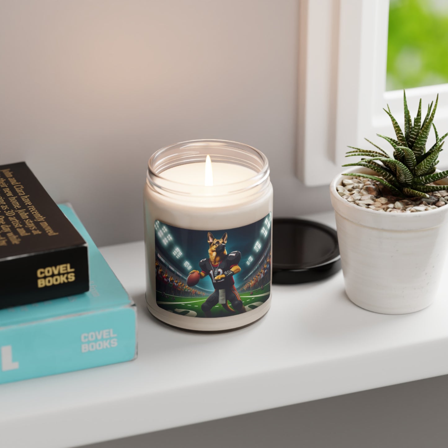 German Shepherd Playing Football Scented Soy Candle, 9oz