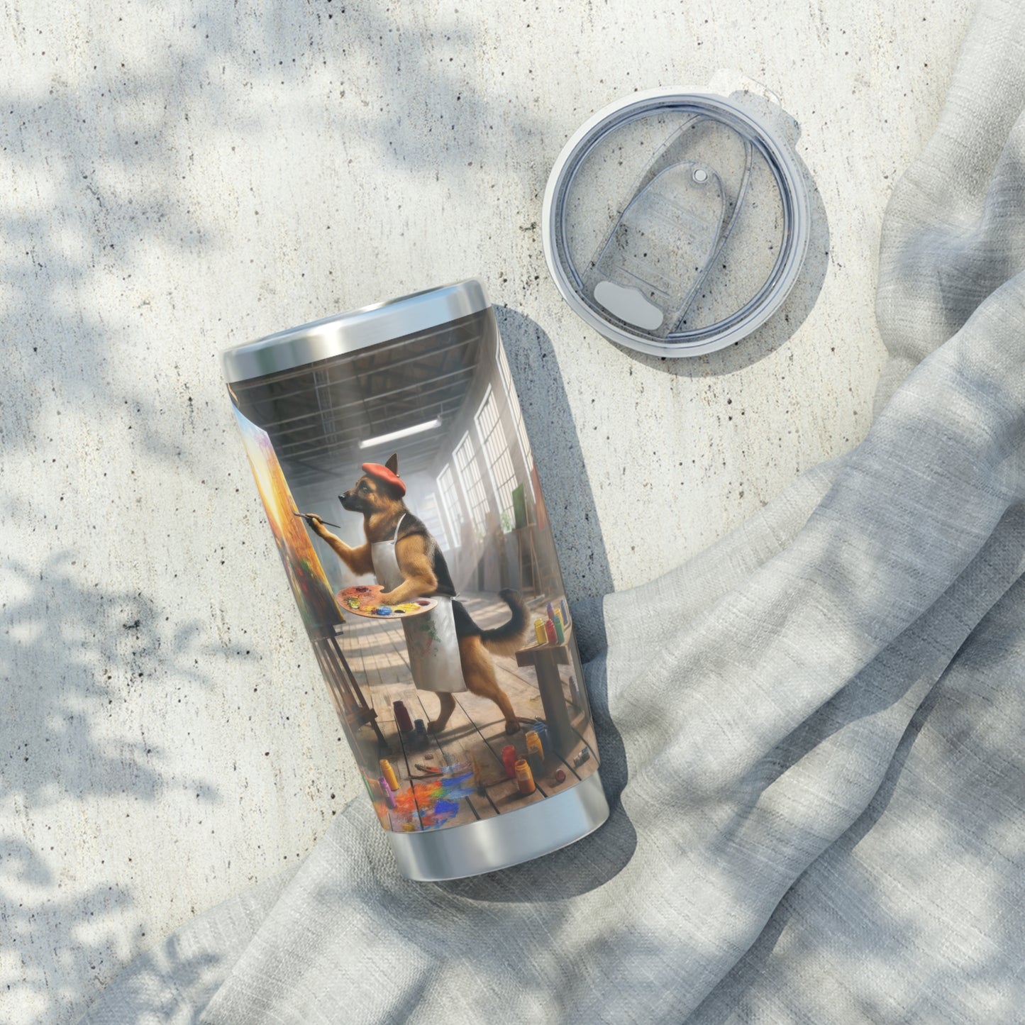 German Shepherd Painting on a Canvas 20oz Tumbler