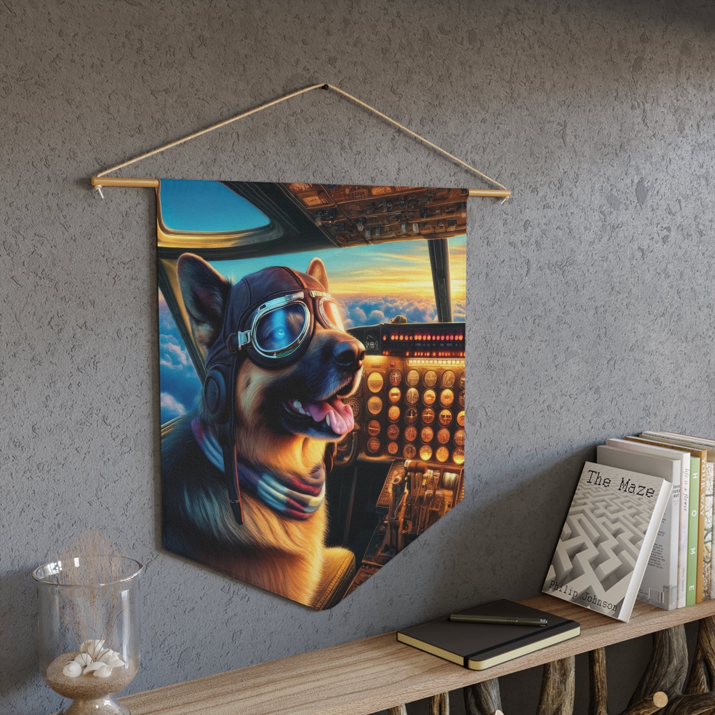 German Shepherd Flying an Airplane Pennant