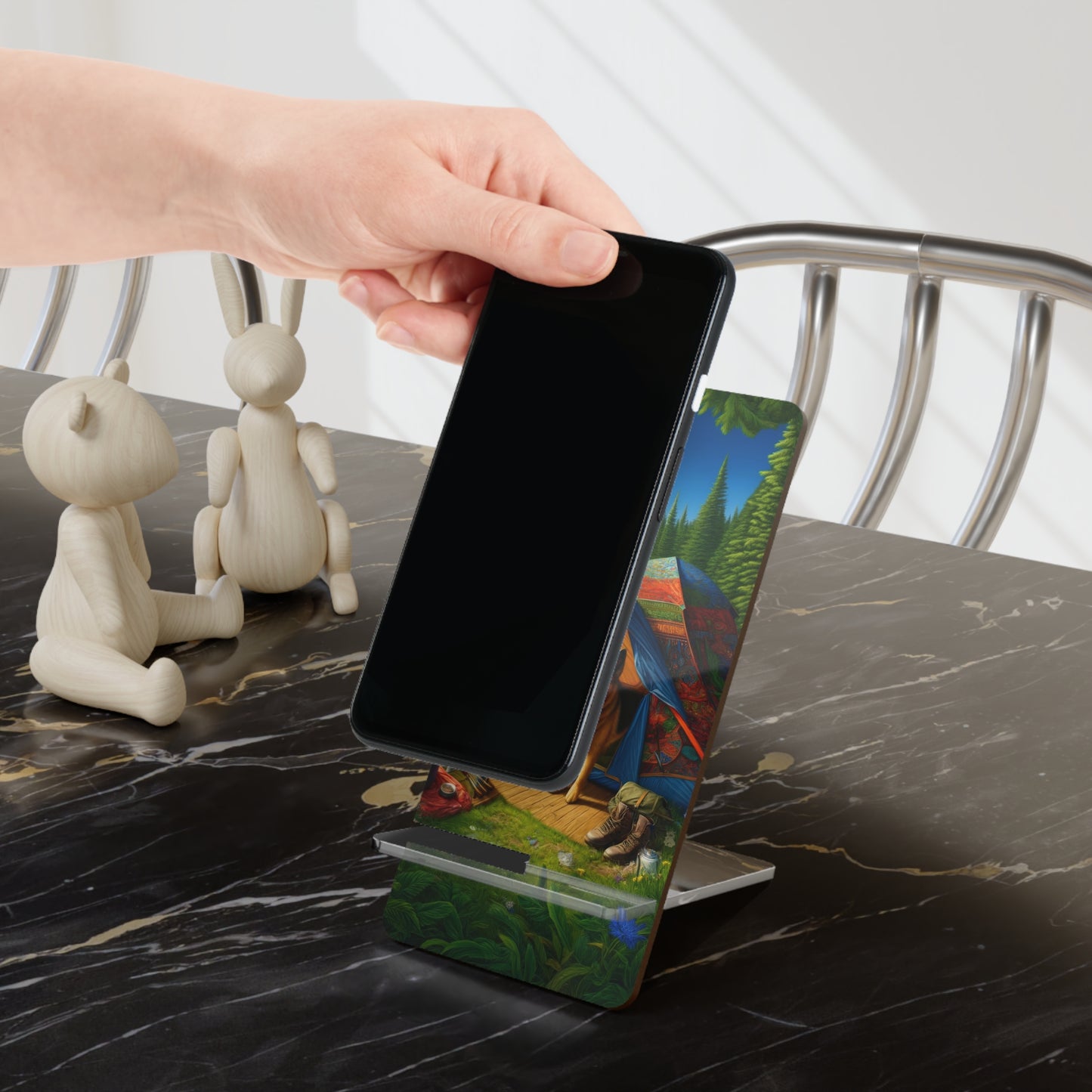 German Shepherd Camping Smartphone Stand