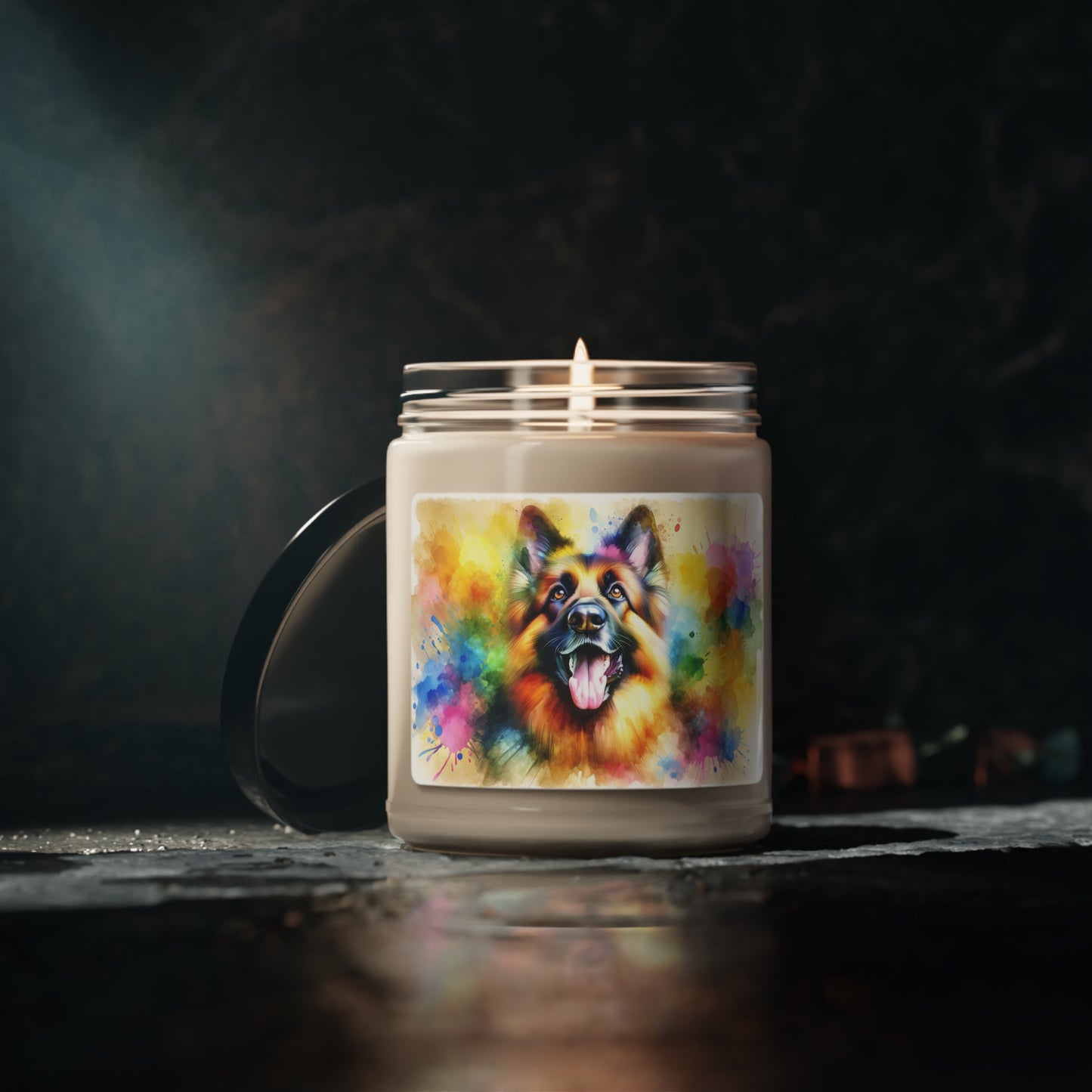 German Shepherd in Watercolor Scented Soy Candle, 9oz