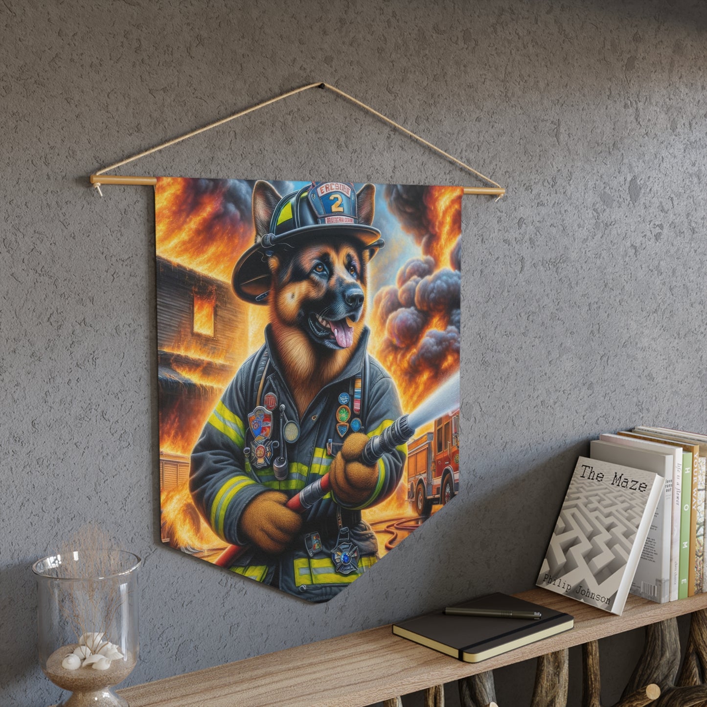 German Shepherd Working as a Fireman Pennant