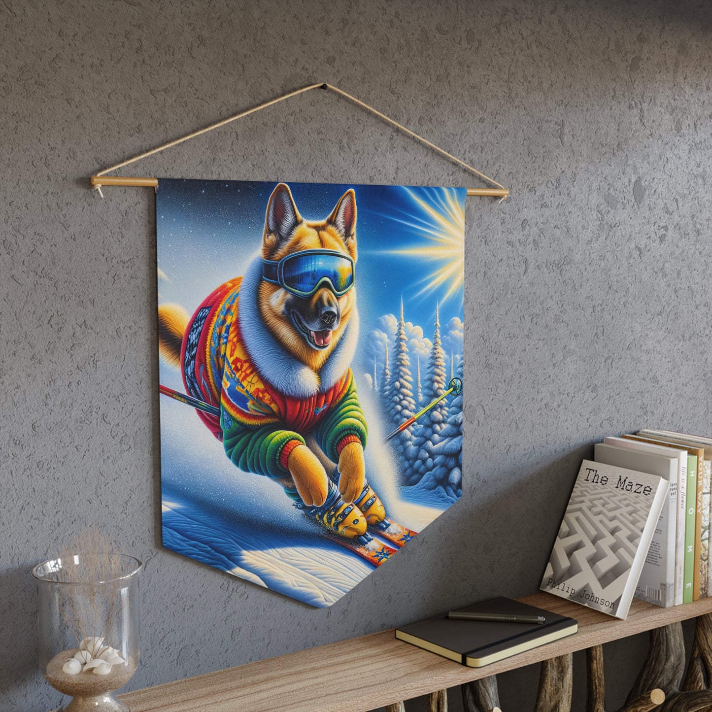 German Shepherd Skiing Pennant