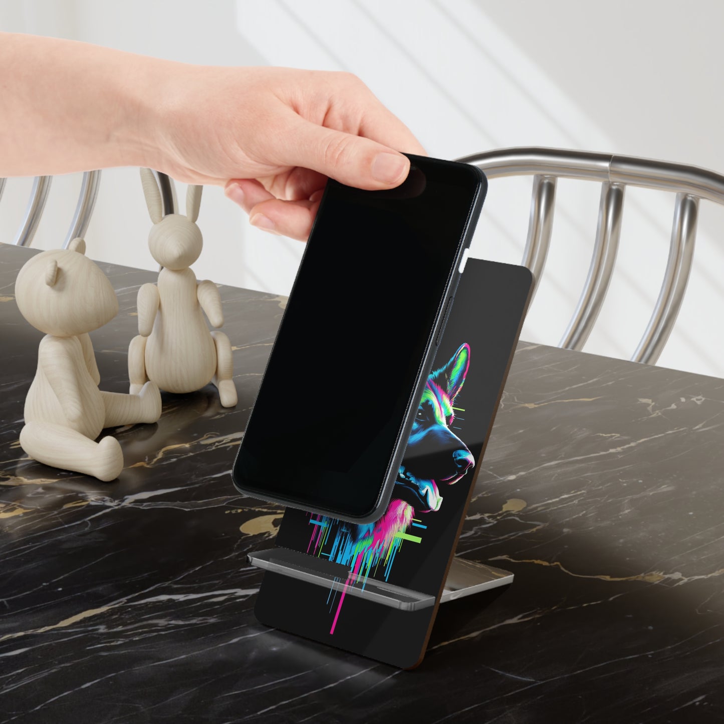 Glitch art and Neon Graffiti German Shepherd Smartphone Stand