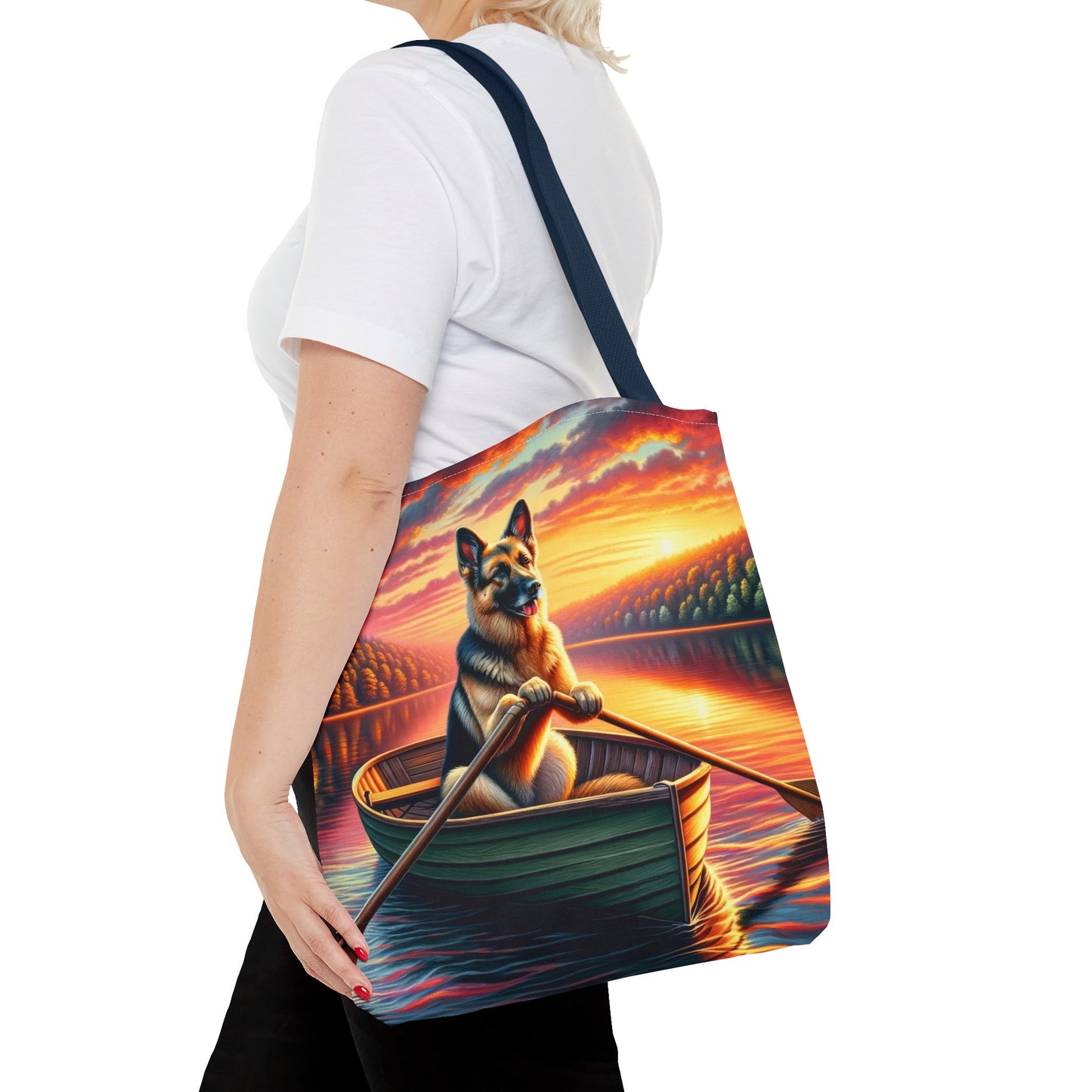 German Shepherd Rowing a Boat Tote Bag