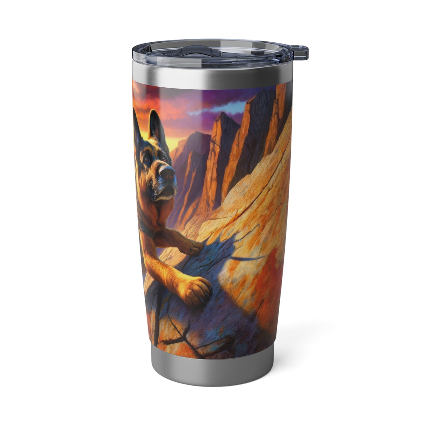 German Shepherd Rock climbing 20oz Tumbler