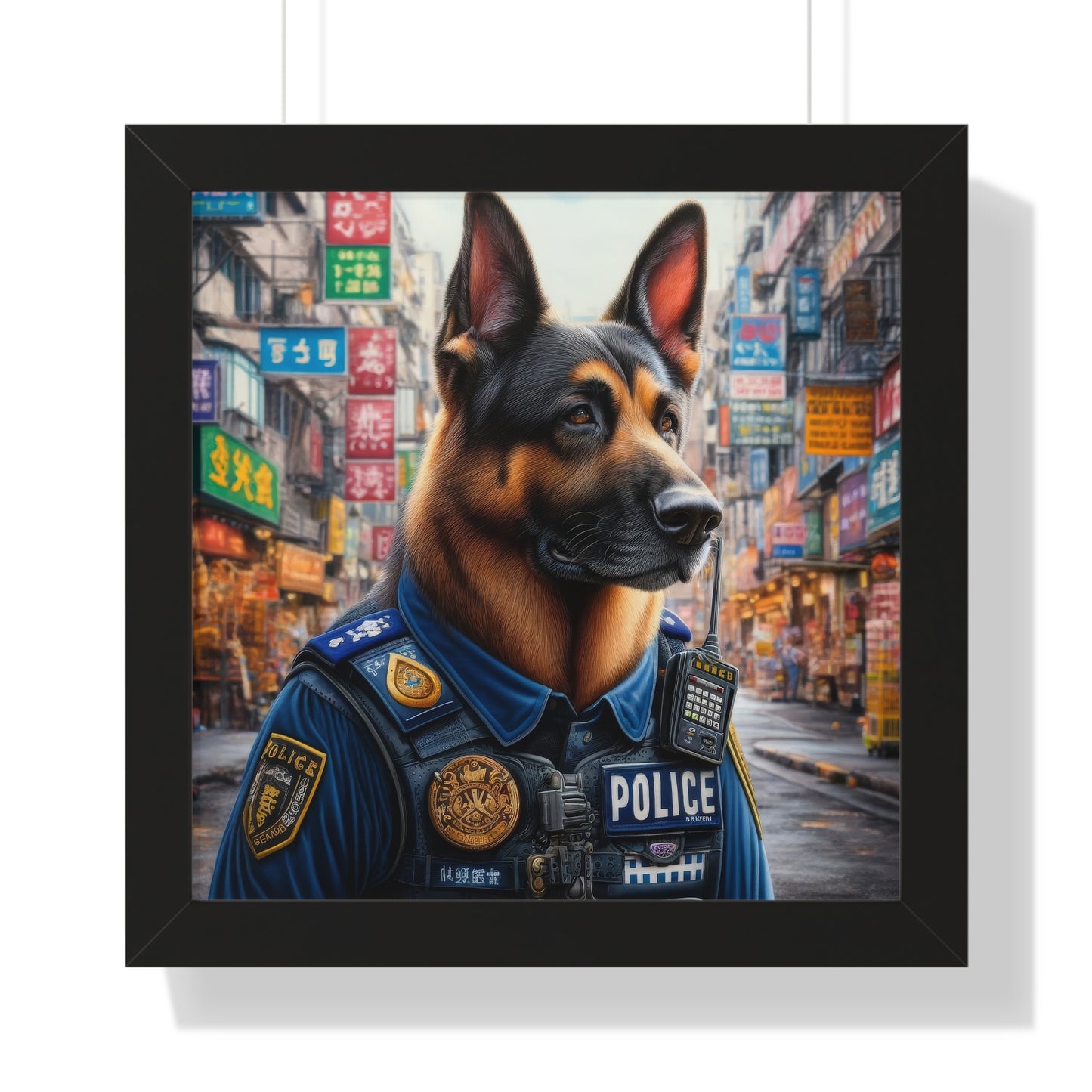 German Shepherd Police Officer Framed Poster Painting 16x16