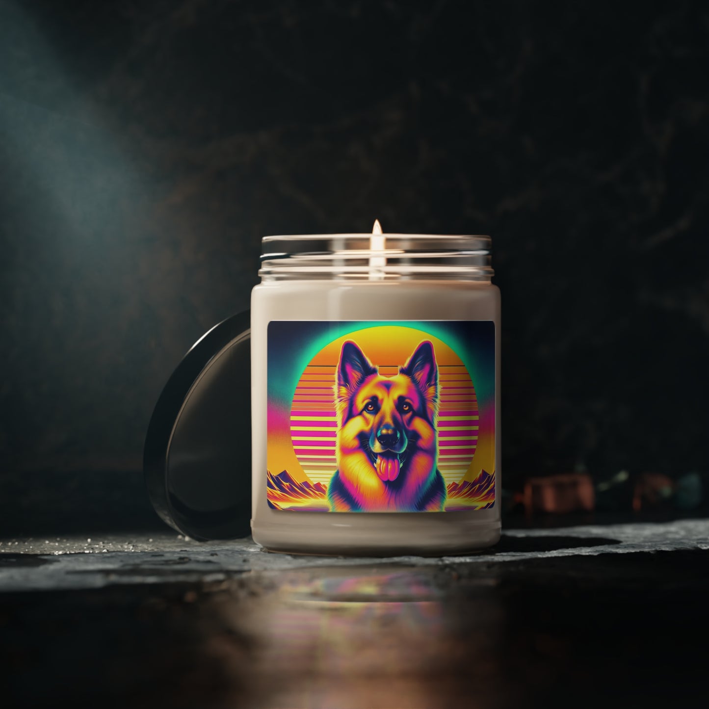 Vaporwave and golden hour German Shepherd Scented Soy Candle, 9oz