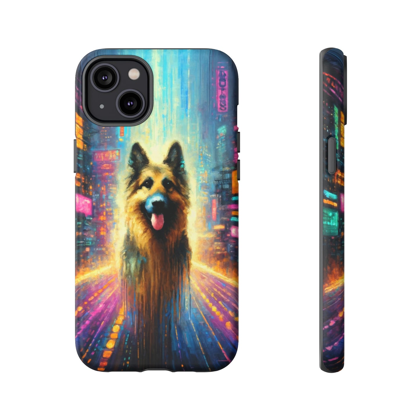 Impressionism meets cyberpunk German Shepherd Phone Case