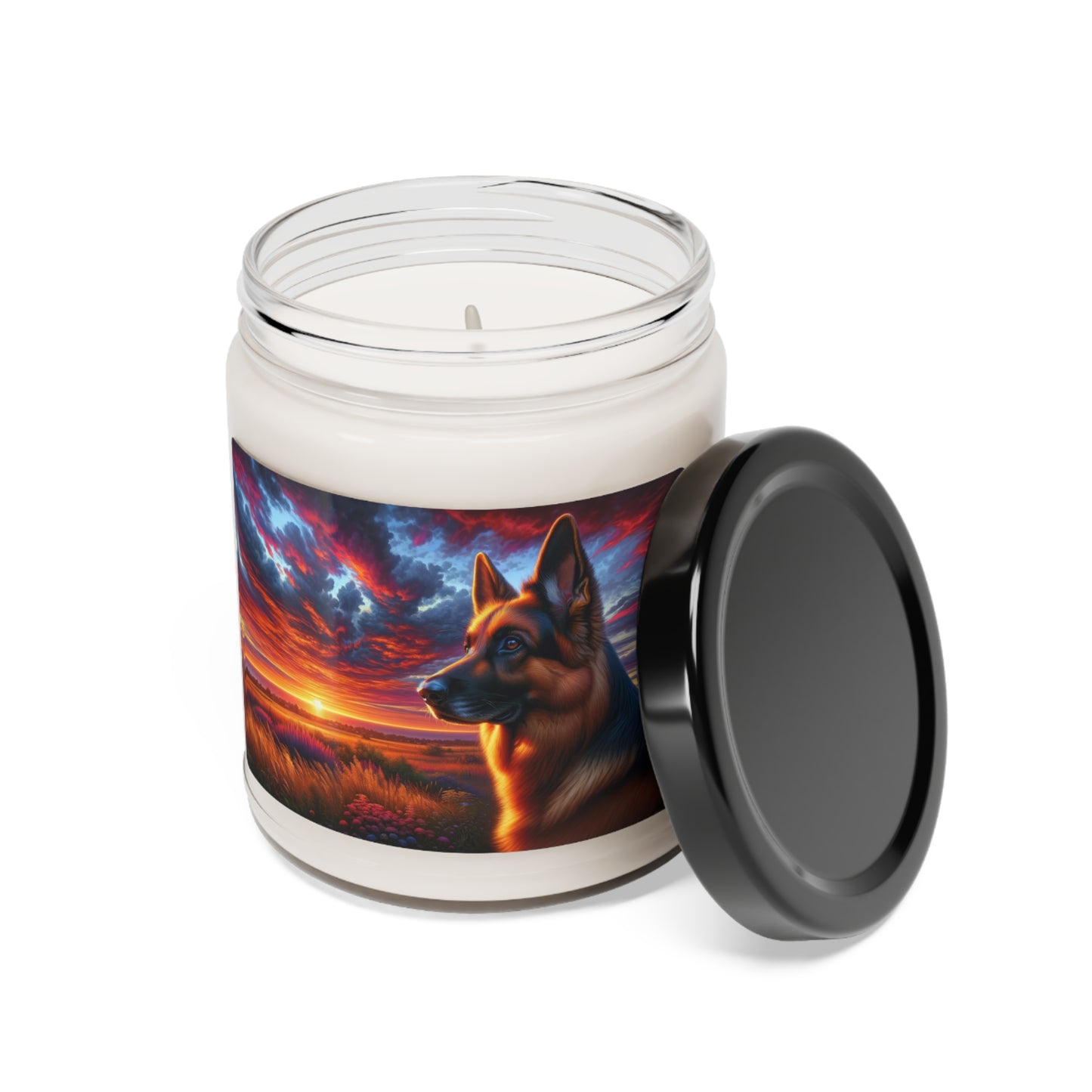 German Shepherd Watching a sunset Scented Soy Candle, 9oz