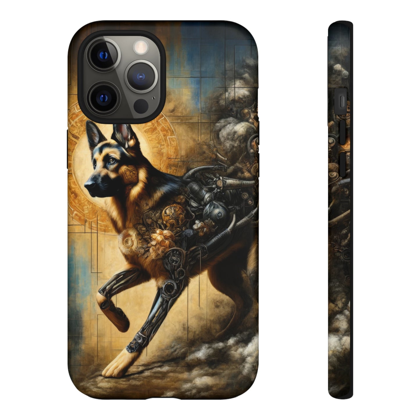 Byzantine, charcoal, and cybernetic German Shepherd Phone Case