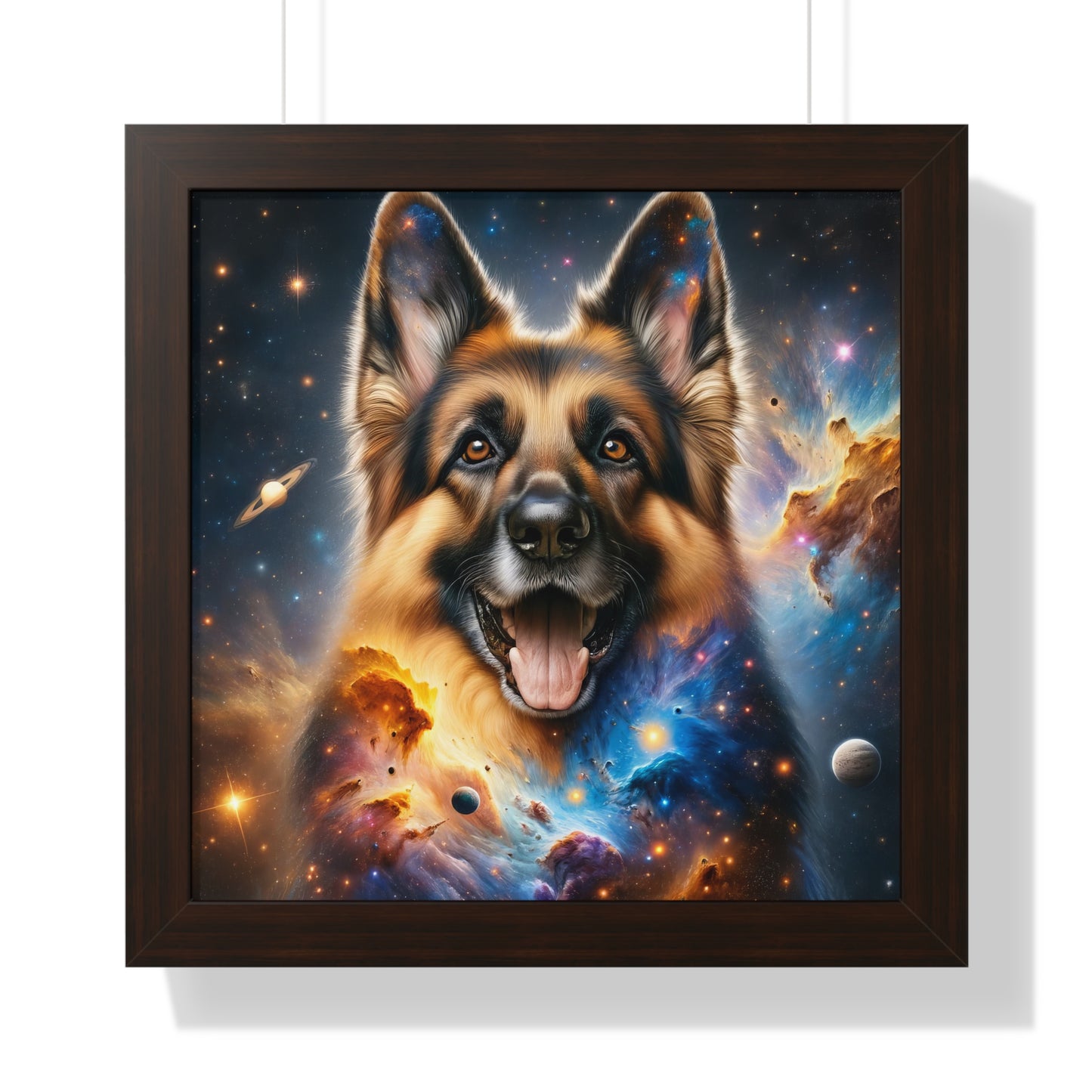 German Shepherd in Space Framed Poster Painting 16x16