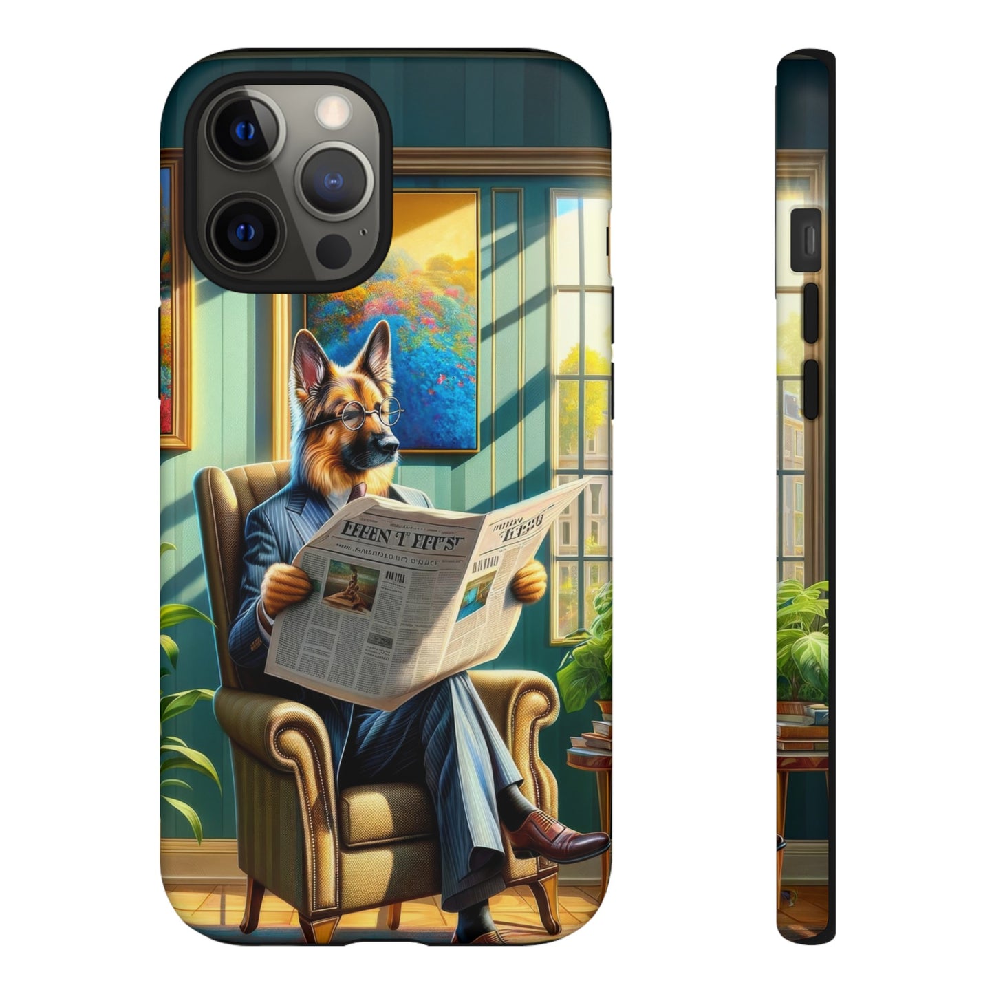 German Shepherd Reading a Newspaper Phone Case