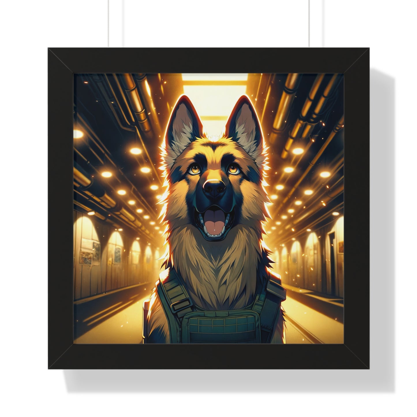 Anime German Shepherd Framed Poster Painting 16x16