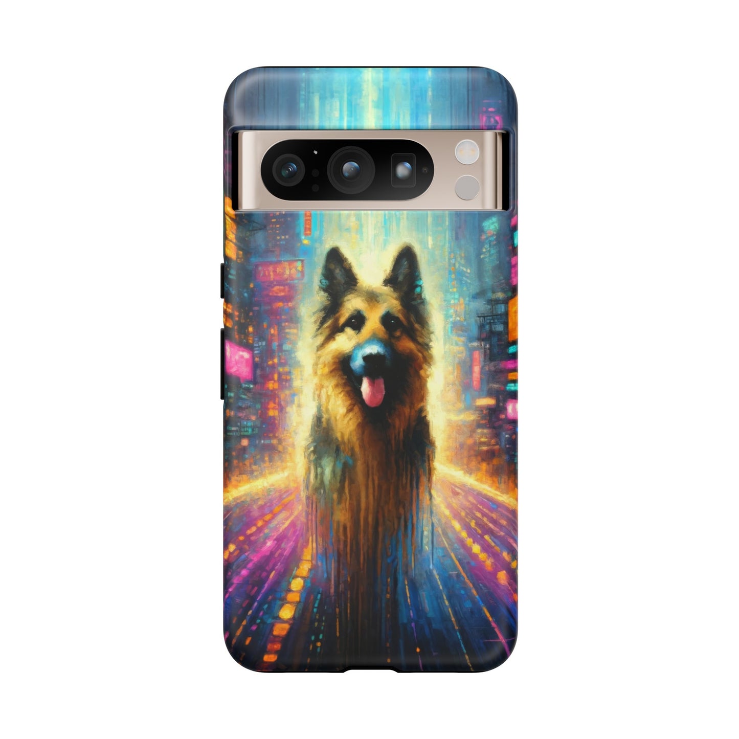 Impressionism meets cyberpunk German Shepherd Phone Case