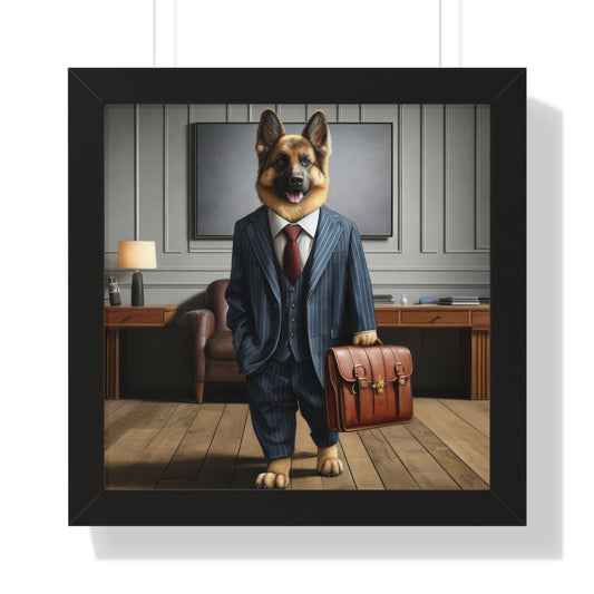 German Shepherd Wearing a Business Suit Framed Poster Painting 16x16