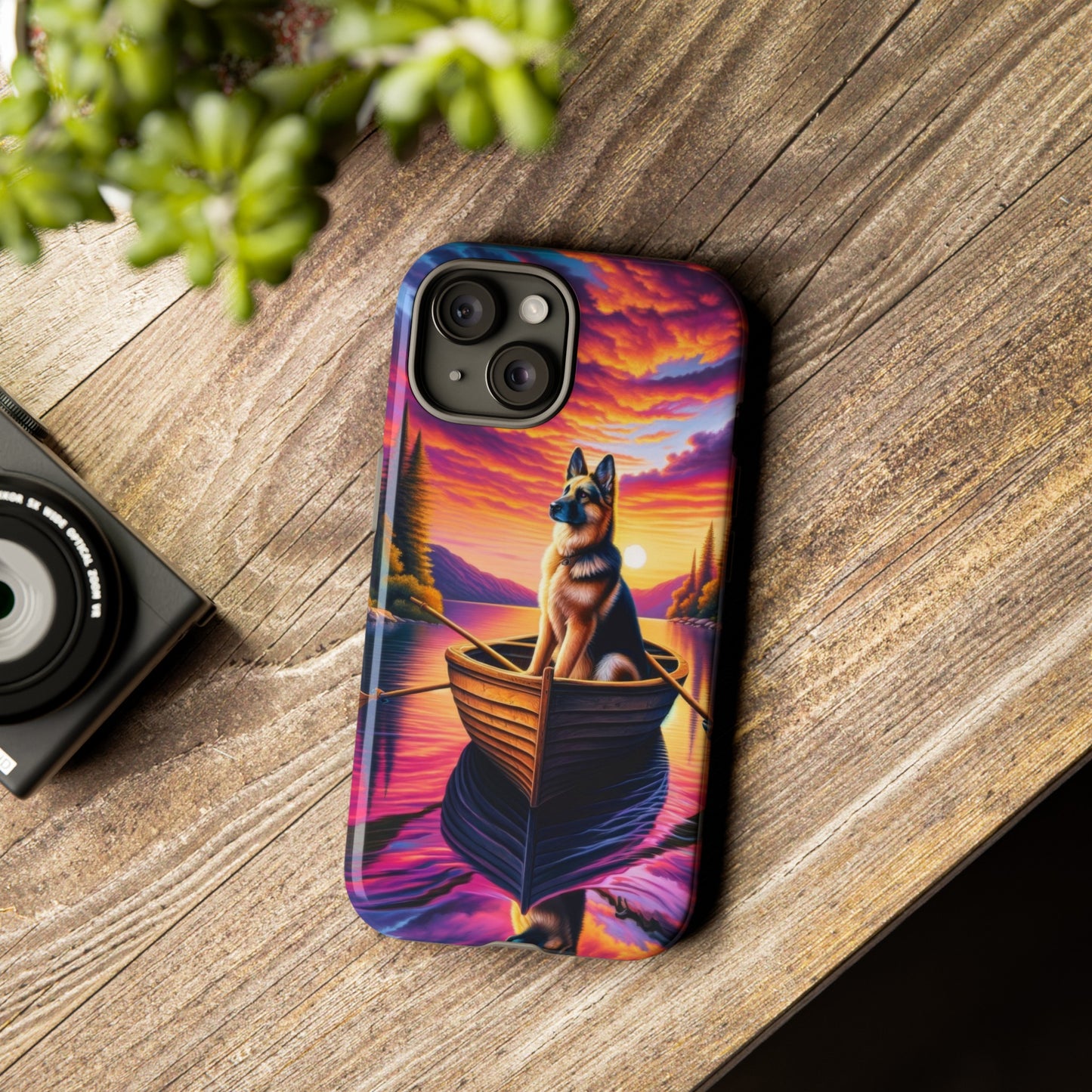 German Shepherd Rowing a boat Phone Case