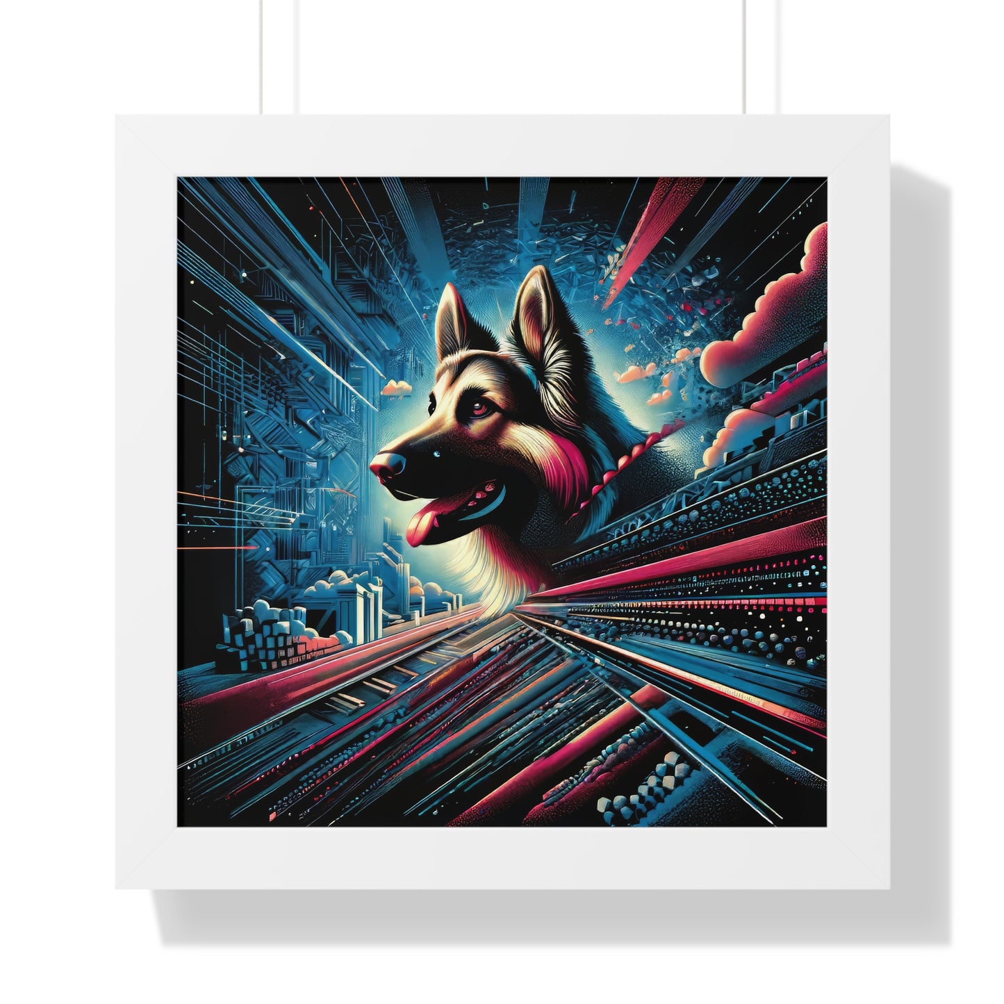 Futurism and gothic German Shepherd Framed Poster Painting 16x16