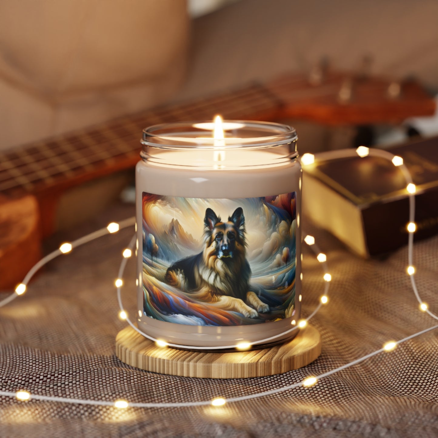 German Shepherd in an impressionist and surreal landscape Scented Soy Candle, 9oz