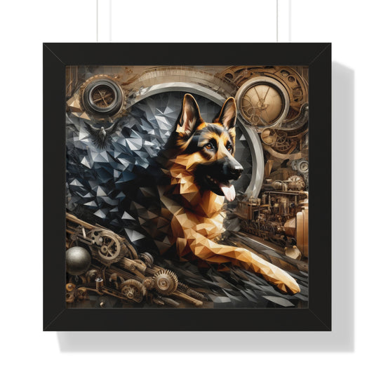 Geometric, Polygonal Style German Shepherd Framed Poster Painting 16x16