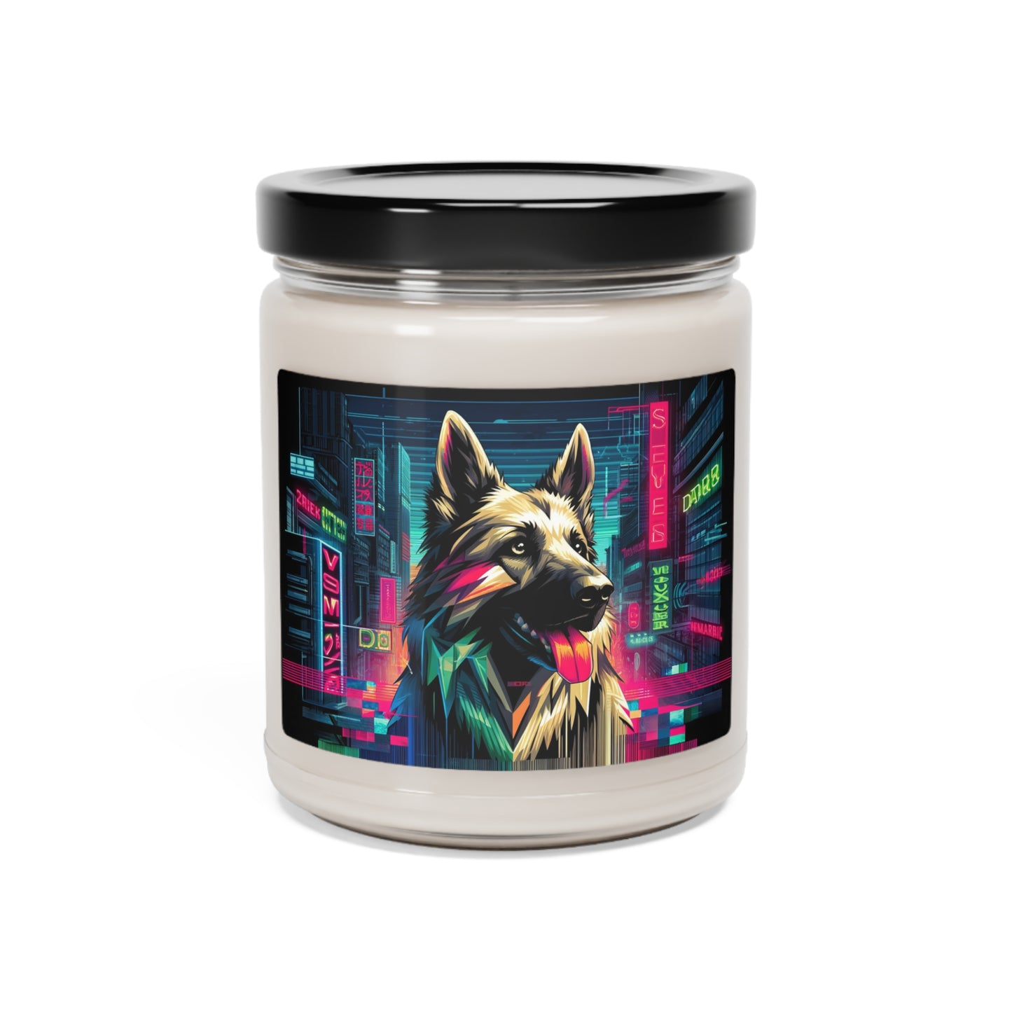 Glitch art German Shepherd Scented Soy Candle, 9oz