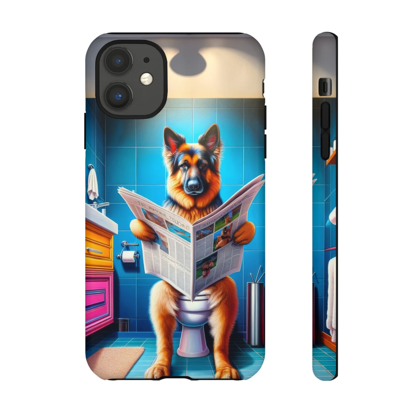 German Shepherd using a toilet Phone Case