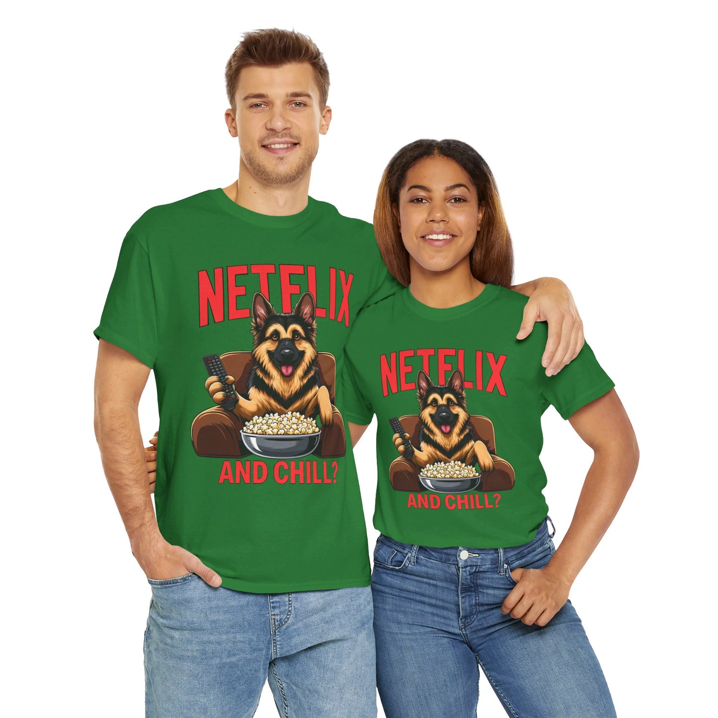 Netflix and Chill? T-Shirt (13 colors) (German Shepherd)