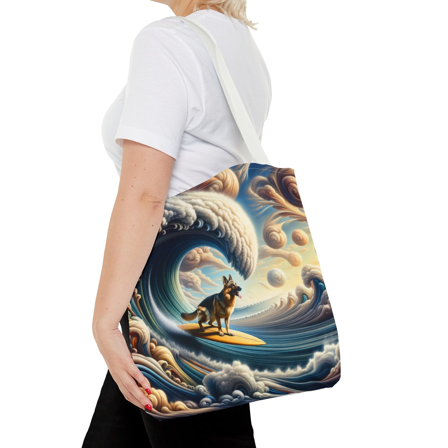 German Shepherd Surfing Tote Bag