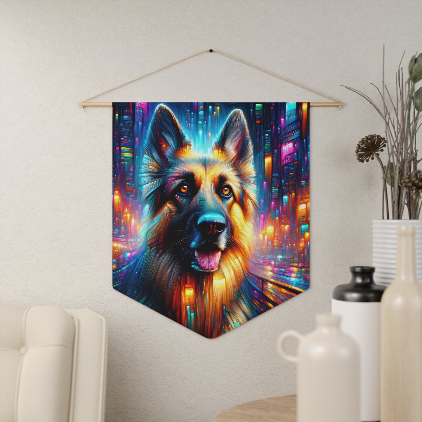 Neon light German Shepherd Pennant