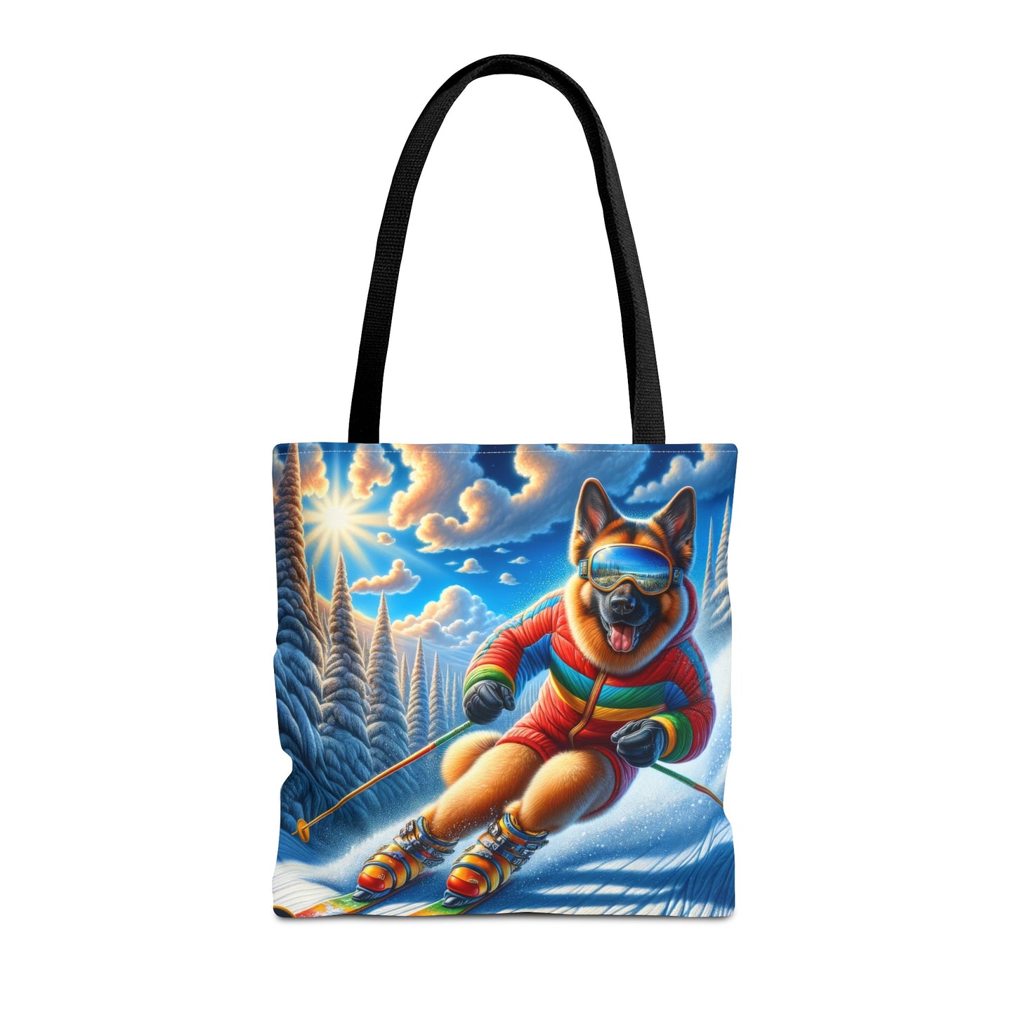 German Shepherd Skiing Tote Bag