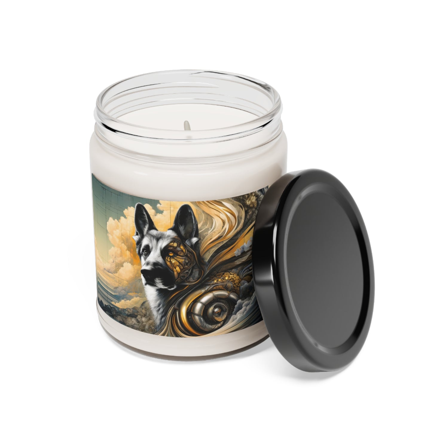 Byzantine, charcoal, and cybernetic German Shepherd Scented Soy Candle, 9oz