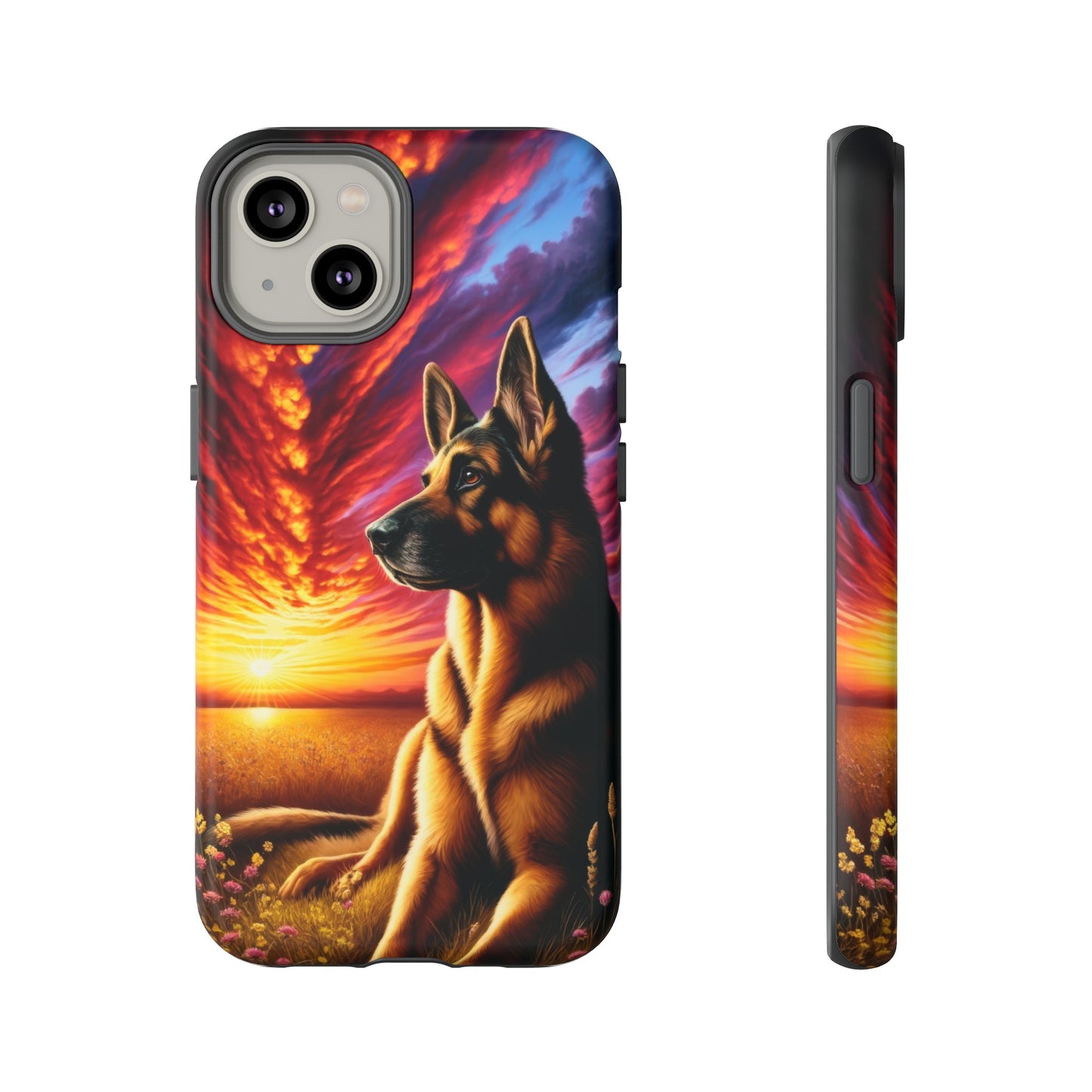 German Shepherd Watching a Sunset Phone Case