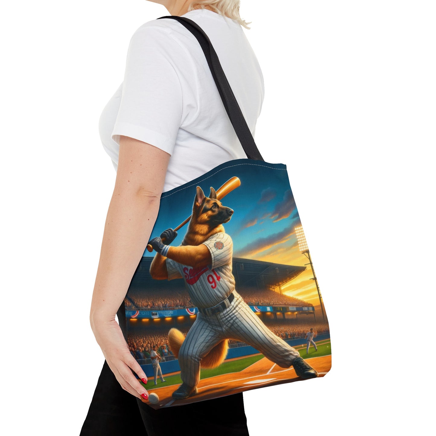 German Shepherd Playing Baseball Tote Bag