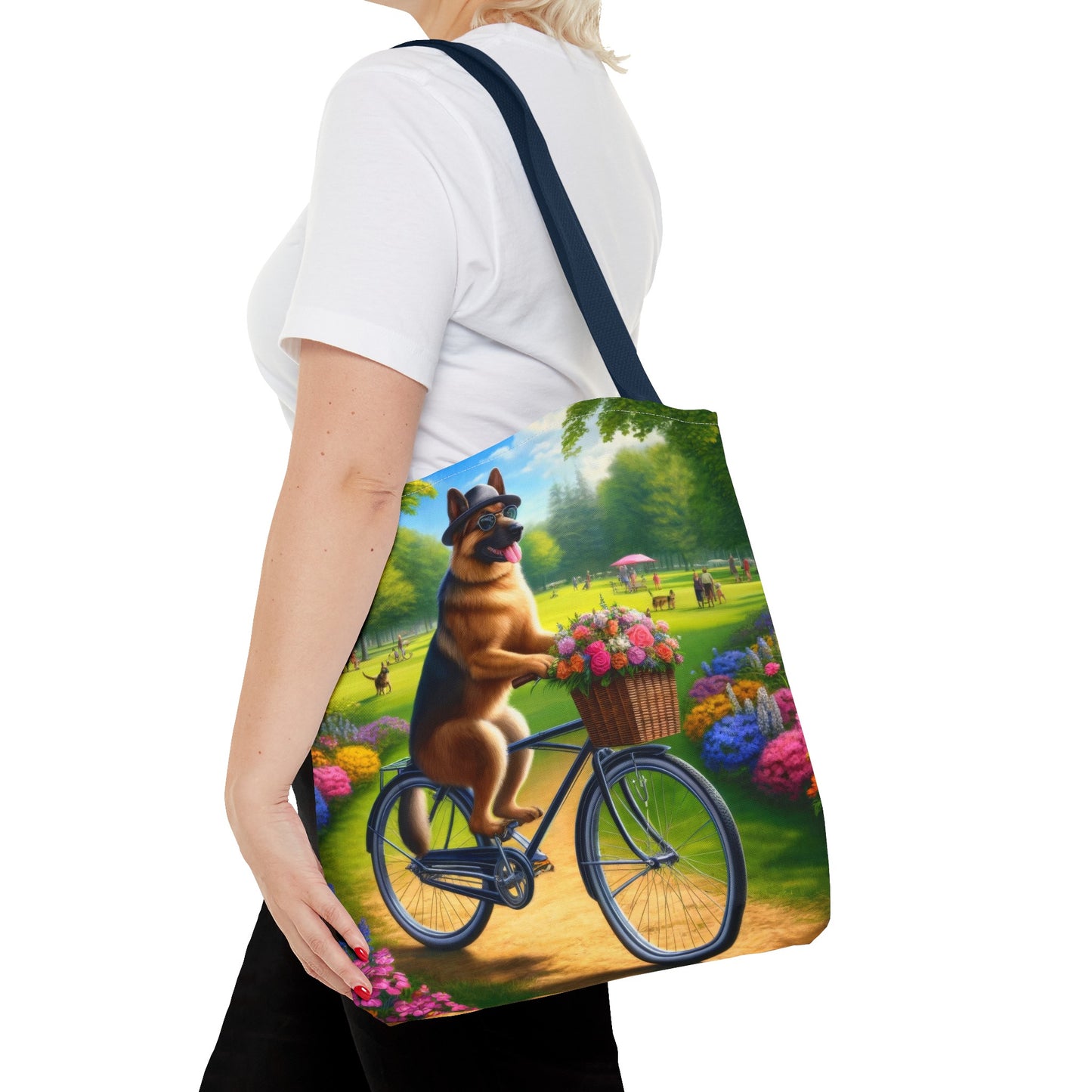 German Shepherd Riding a Bicycle Tote Bag