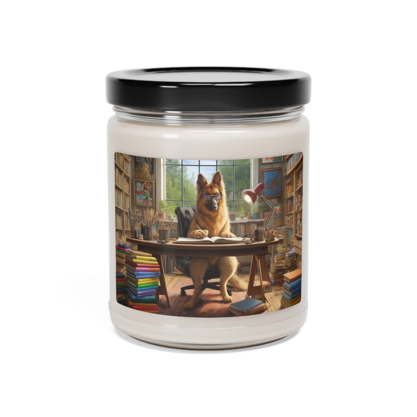 German Shepherd Writing a book Scented Soy Candle, 9oz