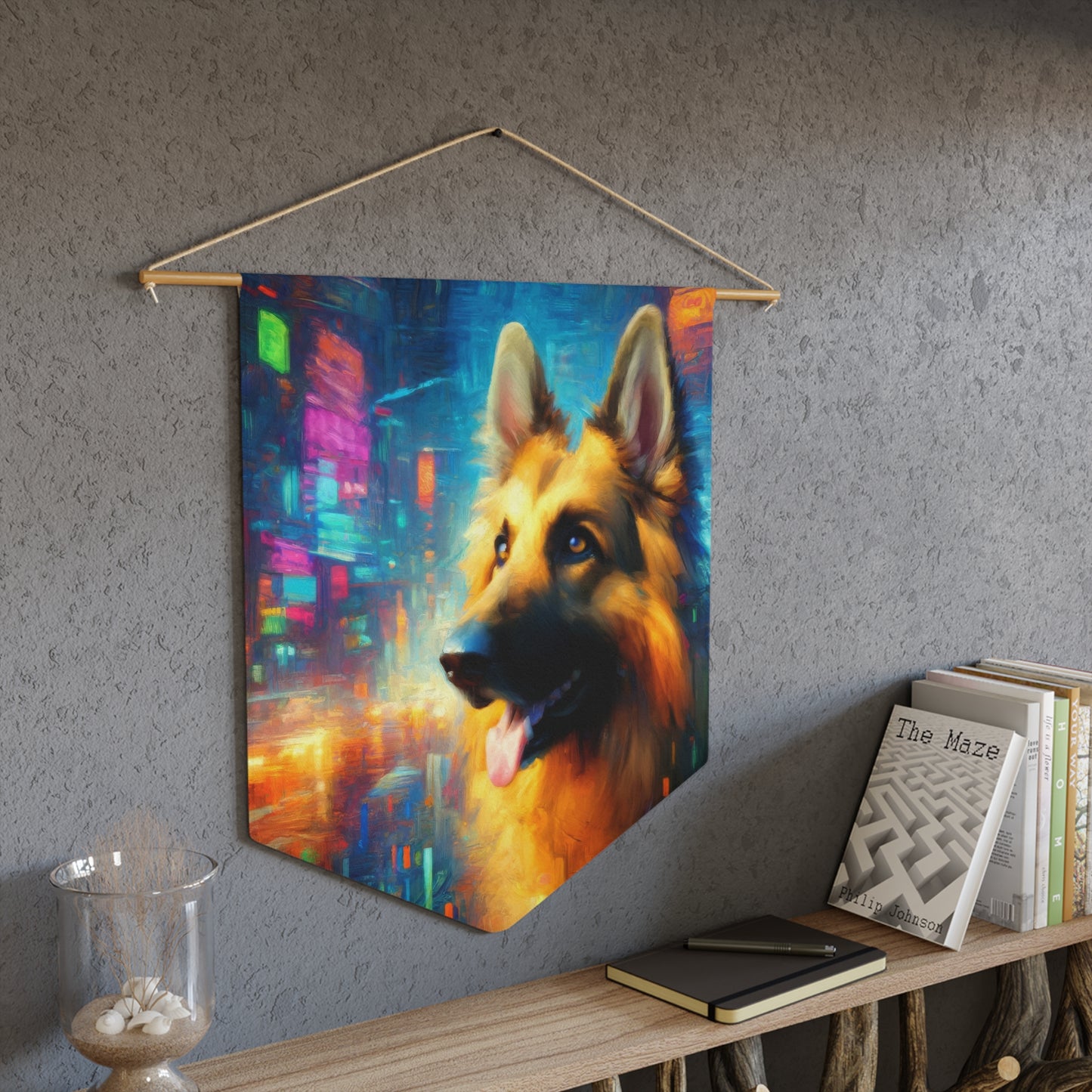 Impressionism meets cyberpunk German Shepherd Pennant