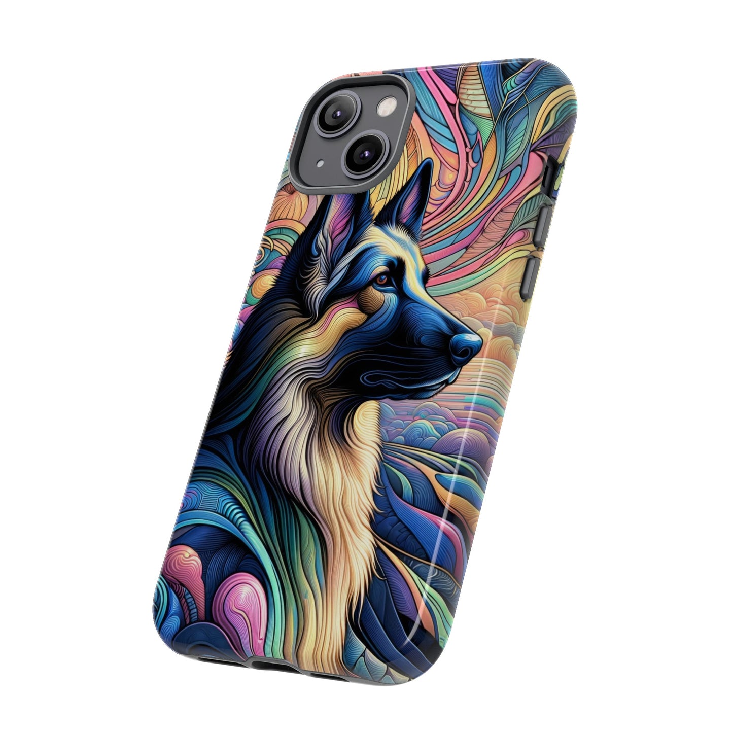 Art nouveau and vaporwave German Shepherd Phone Case