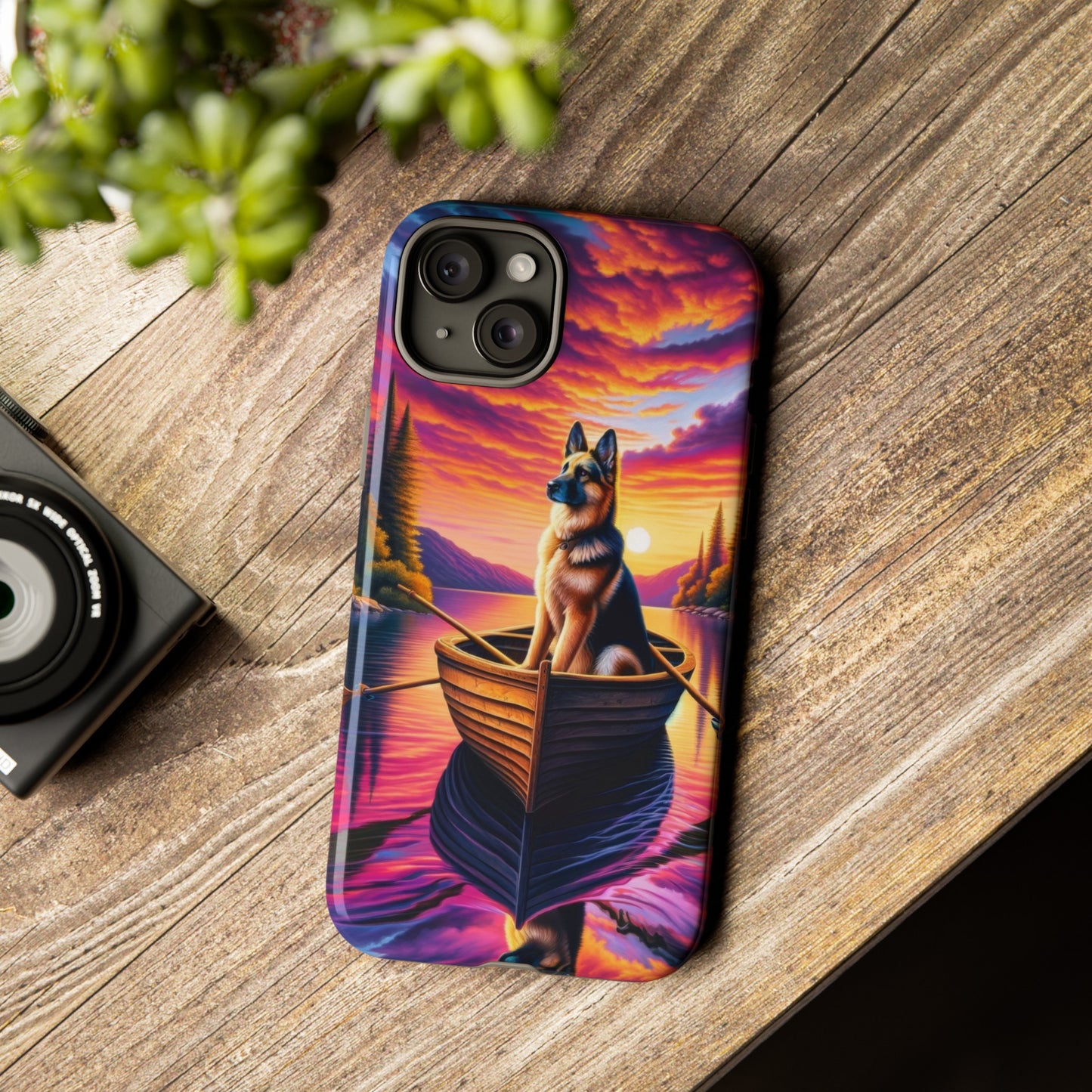 German Shepherd Rowing a boat Phone Case