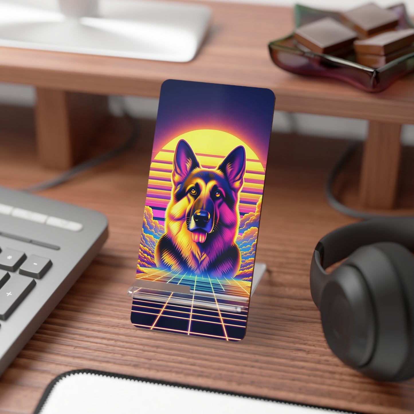 Vaporwave and golden hour German Shepherd Smartphone Stand